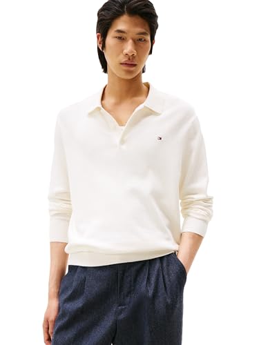Tommy Hilfiger Masculino Cashmere e Algodão Manga Longa Polo, Ivory Petal, XXL: Shop Online