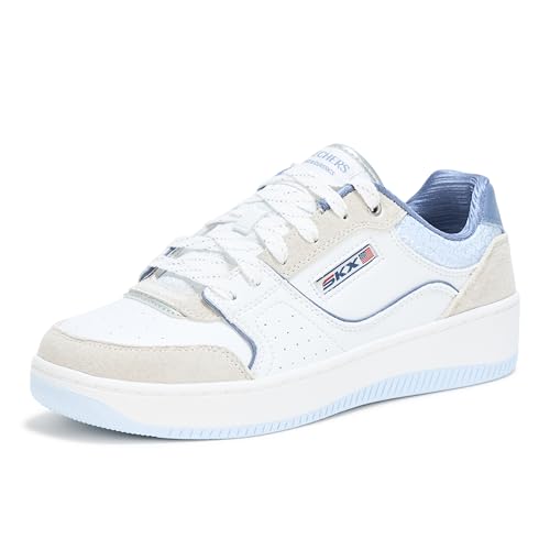 Amazon.com: Skechers D'lites Fresh Start tênis feminino com cadarço e espuma viscoelástica, 9 Wide, branco/prata: