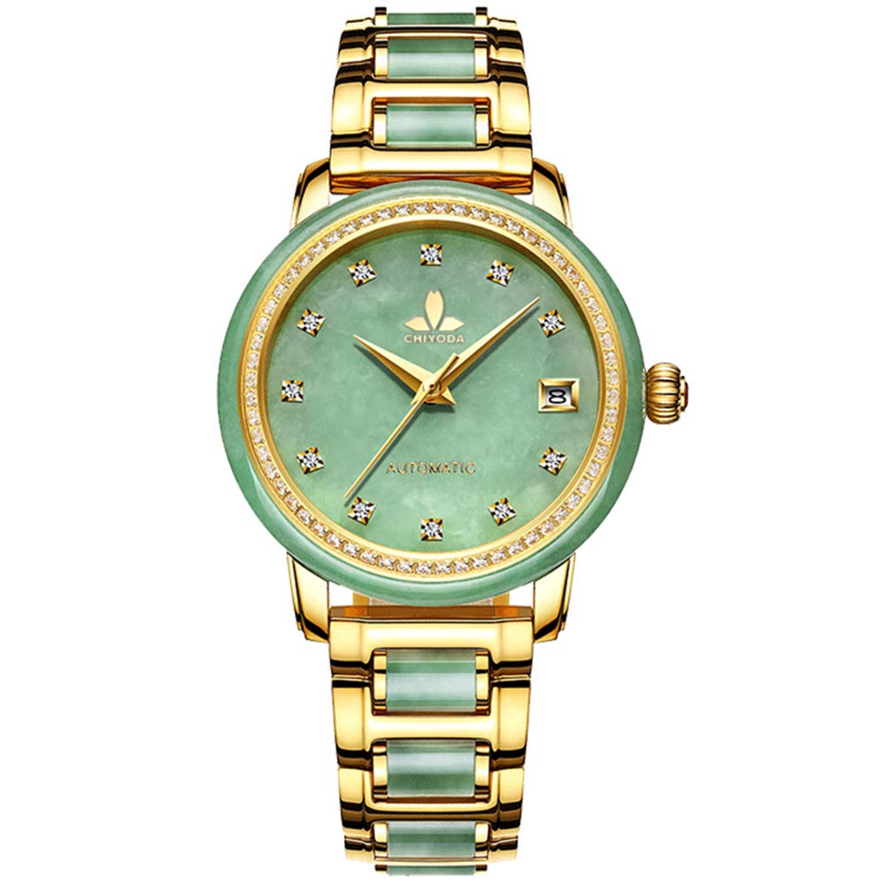 Chiyoda Luxo Jade Relógio Automático para Mulheres Relógio Automático Suíço com Calendário e Diamantes Jade
